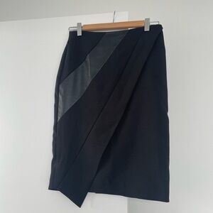 Elegant Black Pencil Skirt with Leather Accent
